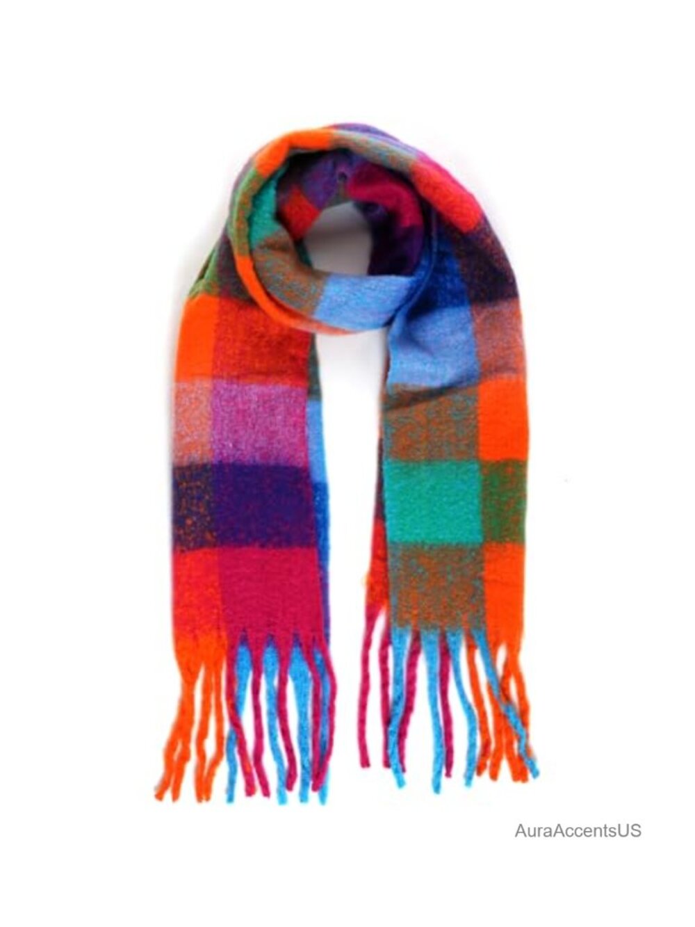 Oversized Chunky Plaid Knit Scarf Long Warm Winter Shawl Wrap